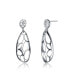 Sterling Silver Cubic Zirconia Oval Drop Lace Design Earrings