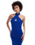 Фото #2 товара Vesper Tall halterneck keyhole detail thigh split maxi dress in cobalt