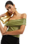 Фото #2 товара ASOS DESIGN one shoulder khaki sequin top