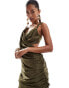 ASOS DESIGN draped twist shoulder midi dress in khaki Зеленый, 42 - фото #1