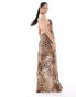 Jaded Rose backless satin maxi dress in leopard print