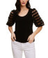 Ribbed Knit Top With Ruffle Mesh Puff Sleeve