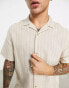 Фото #3 товара ASOS DESIGN relaxed revere linen mix stripe shirt in beige