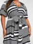 Фото #4 товара ASOS DESIGN Curve belted midi shirt dress in mono stripe