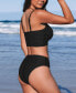 Women's Mid Rise Scoop Neck Tank Textured Bikini Sets Swimsuit