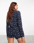 Фото #6 товара ASOS DESIGN mix & match ditsy print long sleeve henley pyjama top with picot trim in navy