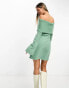 ASOS DESIGN supersoft bardot mini dress with flare sleeve in green Зеленый, 44 - фото #3