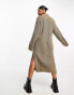 Monki oversized midi jumper dress with side splits in dark beige