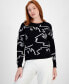 ფოტო #1 პროდუქტის Women's Face-Graphic Crewneck Long-Sleeve Sweater