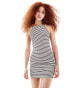 Фото #2 товара Bershka racer neck mini dress in black & white stripe