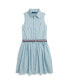 ფოტო #1 პროდუქტის Big Girls Belted Cotton Chambray Shirtdress