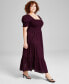 ფოტო #3 პროდუქტის Trendy Plus Size Puff-Sleeve Cotton Tiered Maxi Dress, Created for Macy's