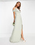 TFNC Bridesmaid drape shoulder wrap dress in sage green