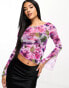 Glamorous asymmetric hem crop top in floral mesh