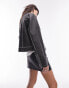 Topshop faux leather slim fit washed moto jacket in black