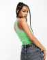 Noisy May Petite racer neck vest top with contrast binding in green