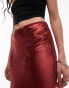 Topshop asymmetric maxi skirt with ruched panel in ruby red