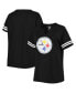 Фото #1 товара Women's Black Pittsburgh Steelers Plus Size Logo Striped Raglan Notch Neck T-shirt