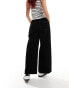 ASOS DESIGN cord cropped wide leg trouser with contrast stitch in black