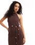 ASOS DESIGN linen racer maxi sundress with beaded belt in chocolate