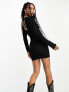 Фото #2 товара Bershka open back textured mini dress in black