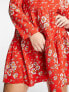 Фото #5 товара ASOS DESIGN Curve long sleeve tiered smock mini dress in red floral print