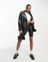 Фото #4 товара ASOS DESIGN Petite longline oversized faux leather biker jacket in black