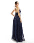 Фото #4 товара ASOS DESIGN lace up ruffle cami maxi dress with godet in navy micro spot