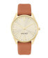 Фото #1 товара Women's Quartz Honey Brown Faux Leather Band Watch, 36mm