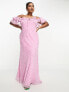 Фото #3 товара ASOS DESIGN Curve bardot milkmaid maxi dress in pink spot print