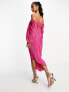 ASOS DESIGN Petite plisse overlay midi dress with open back detail in pink