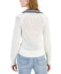 Women's Cotton Collared V-Neck Mesh Sweater