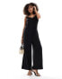 ONLY tie waist frill detail jumpsuit in black