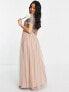 Фото #7 товара Maya Petite Bridesmaid short sleeve maxi tulle dress with tonal delicate sequins in muted blush