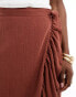 New Look wrap ruffle midi skirt in teracotta