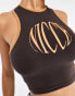 Nicce able cropped vest top in brown with chest logo print