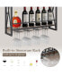 Фото #6 товара 3-Tiers Industrial Wall Mounted Wine Rack with Glass Holder and Metal Frame