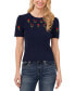 Women's Crewneck Flower Embroidered Short Sleeve Cotton Sweater