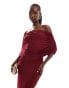 Фото #4 товара ASOS DESIGN ribbed bardot sleeveless maxi dress in burgundy