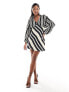 Never Fully Dressed Petite crochet balloon sleeve mini dress in monochrome stripe