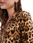 Miss Selfridge poplin fitted shirt in animal print