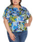 Black Label Plus Size Abstract Floral Cutout Detail Top