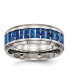 Titanium Blue and White Carbon Fiber Inlay Wedding Band Ring