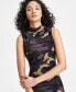 Фото #4 товара Women's Camo-Print Mock-Neck Sleeveless Mesh Midi Dress, Created for Macy's