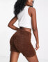 Reebok cosy fluffy legging shorts in brown