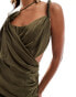 Фото #3 товара ASOS DESIGN draped twist shoulder midi dress in khaki