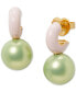 Gold-Tone Imitation Pearl Charm Pavé Huggie Hoop Earrings