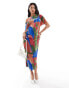 Фото #2 товара ASOS DESIGN short sleeve plisse midi dress with gathered waist in abstract print