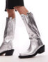 Topshop Rose premium leather western knee high boots in silver Серебристый, 37 - фото #2