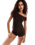 Фото #1 товара COLLUSION sporty micro short co ord in chocolate and red